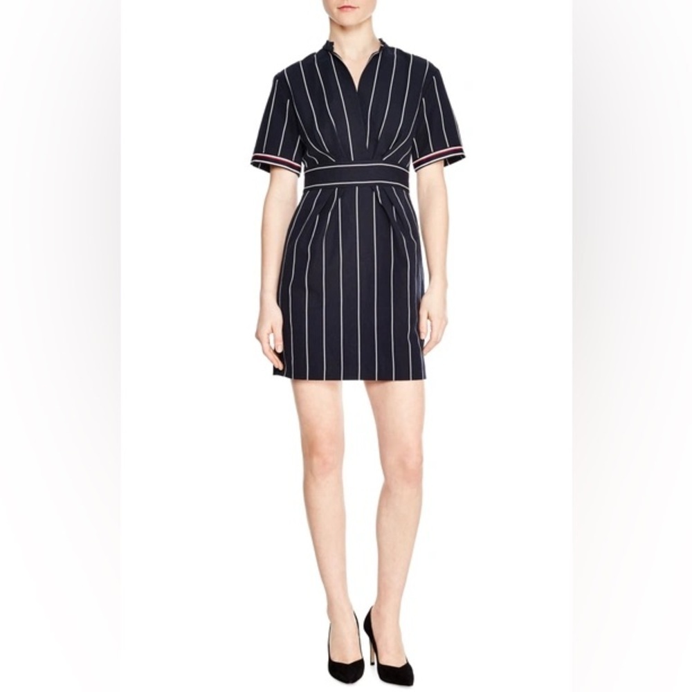 SANDRO
Francine Stripe A-line Shirtdress In Navy (D9)